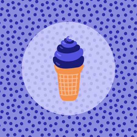 Colorful blueberry ice cream. Ice cream illustration on blueberry pattern.