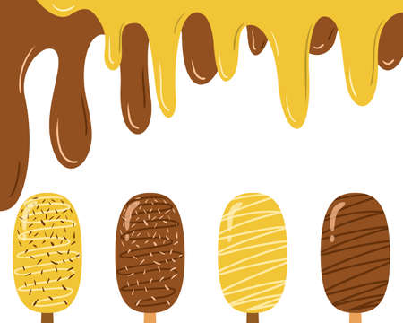 Chocolate ice cream on a wooden stick on an isolated white background. Vector illustrationのイラスト素材