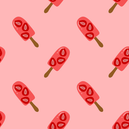 Vector trendy seamless pattern with bitten ice cream. Modern summer fashion print background