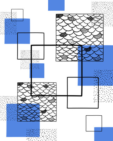 Abstract geometric illustration with squares and elements. Modern abstract design for paper, cover,...