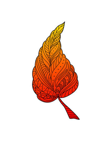 Decorative autumn leaves. The autumn plant is decorated with a pattern. Autumn gradient. Design element for print, label, logo, packaging template. Coloring. Vector outline illustration.のイラスト素材