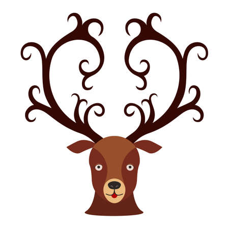 Deer head. Vector illustration of a deer head with curly horns.のイラスト素材