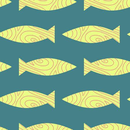 Fish seamless pattern design for print, t-shirt design, design element. Primitive drawing. Colored fish pattern.のイラスト素材