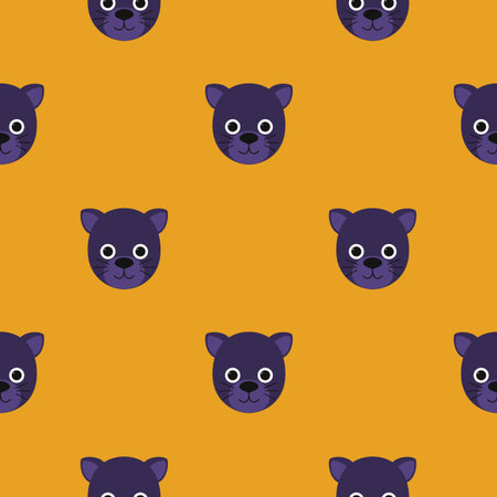 Childish pattern of a cute little panther. Jungle animal. Cartoon character for kids print design, kids wear, baby shower celebration, greeting, invitation card. Flat vector illustration.のイラスト素材