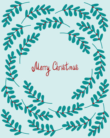 Christmas card with twigs and the inscription Merry Christmasのイラスト素材