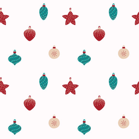 Pattern from Christmas tree decorations isolated on a colored background vector illustration. The concept of winter holidays and celebrationsのイラスト素材