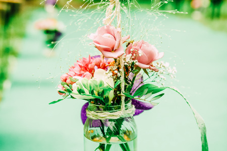 Indie Wedding Fresh Flower Outdoor Aisle Decorationの写真素材