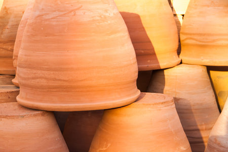 Upside Down Terracotta Clay Flower Pots (Earthenware) Stacked on Each Other