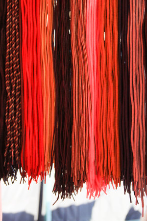 Multicoloured Hanging Shoe Laces on Mexican market Stall