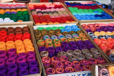 Multicoloured Wool Yarns on Mexican Market Stallの写真素材