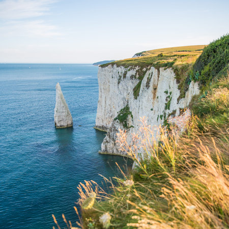White Cliffs with Turquoise Atlantic Ocean on a Sunny Day