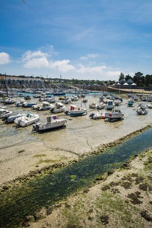 PlÃ©neuf-Val-AndrÃ© Port and Marina at Low Tide on a Sunny Summer Day in Brittany Franceの写真素材