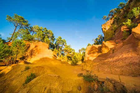 Colorful Ocher Trail in the French Provencal Colorado in Roussillon Franceの写真素材