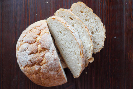 White round wheat bread fresh pastries