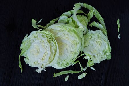 Shredded cabbage for cooking on the backgroundの写真素材