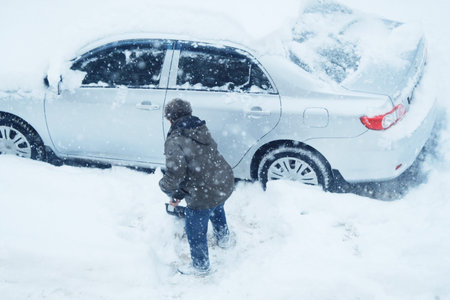 Winter car in the snow in Russiaの写真素材