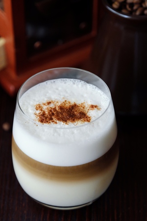 Delicious coffee with cinnamon in a glassの写真素材