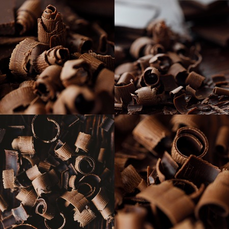 Delicious dark chocolate on a brown backgroundの写真素材