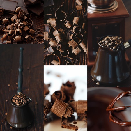 Roasted coffee beans in beautiful copper Turkの写真素材