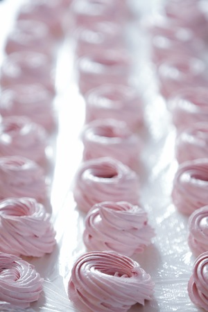 Fresh delicious dessert berry marshmallows on the tableの写真素材