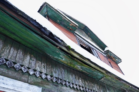 Old wooden green house in the Russian villageの写真素材