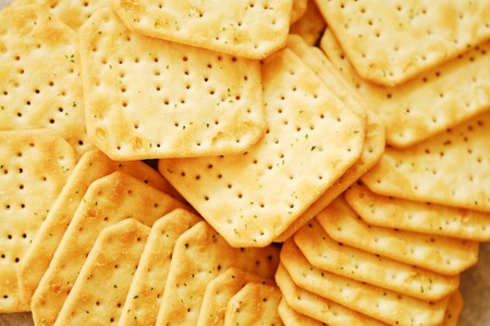 Fresh crunchy cracker with onion and saltの写真素材