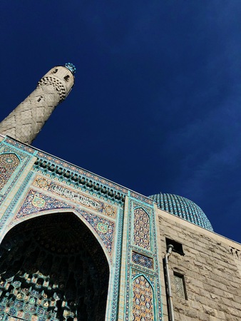 Beautiful blue Muslim mosque in St. Petersburgの写真素材