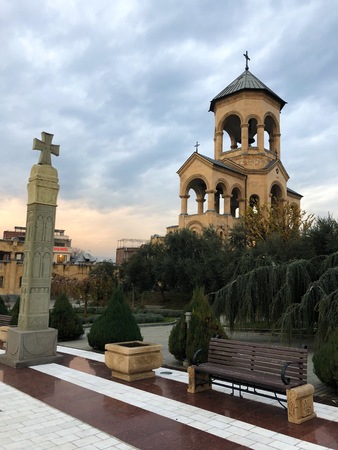 Beautiful stone Cathedral in Tbilisi Georgia viewの写真素材
