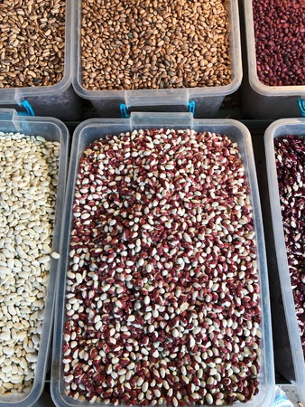 Red and brown beans on the marketの写真素材