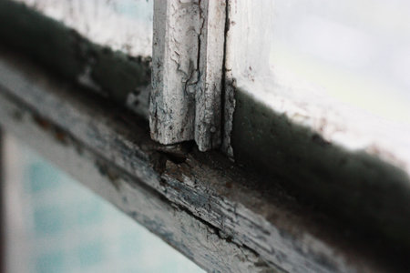 Old white wooden frame with window macro