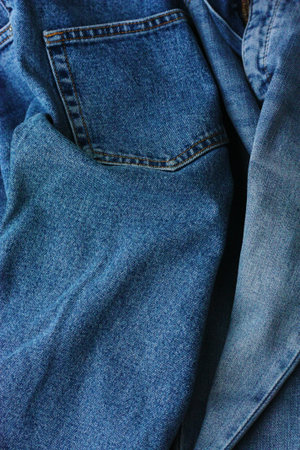 Beautiful blue jeans with pockets close up