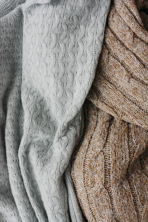 Beautiful knitted gray and brown sweaters macro