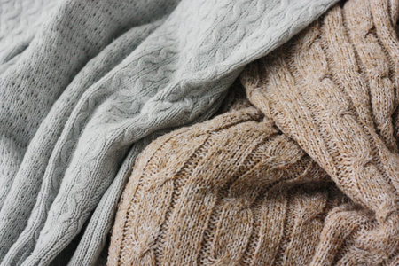 Beautiful knitted gray and brown sweaters macro
