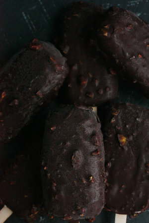Delicious ice cream with nuts and chocolate