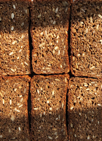 Delicious bread with seeds and spices macro