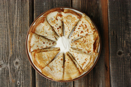 Delicious fresh crepe with sour cream macro