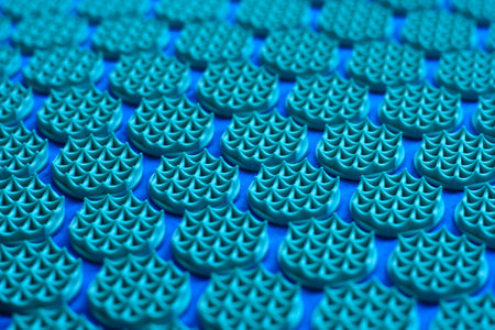 Close-up of blue rubber mat for fitness and yoga as backgroundの写真素材