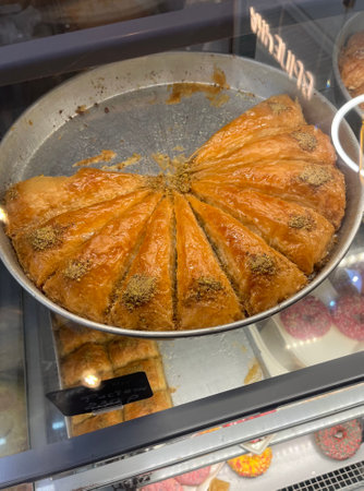 Baklava or Turkish pastry on display in Istanbul, Turkeyの写真素材