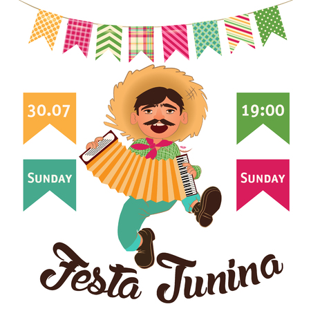Festa Junina illustration - traditional Brazil June festival party. Vector illustration.のイラスト素材
