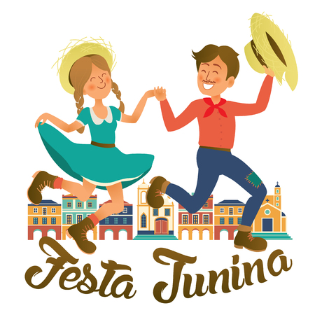Festa Junina illustration - traditional Brazil June festival party. Vector illustration.のイラスト素材