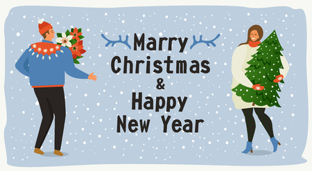 Christmas Happy New Year template.Trendy retro style. Vector design template.のイラスト素材
