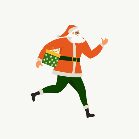 Santa Claus running with gift box. Santa Claus isolated on white.のイラスト素材