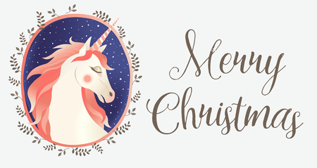 Christmas card with Unicorn, vector illustration black backgroundのイラスト素材
