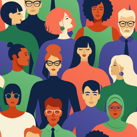 Seamless pattern of many different people profile heads Vector background.のイラスト素材