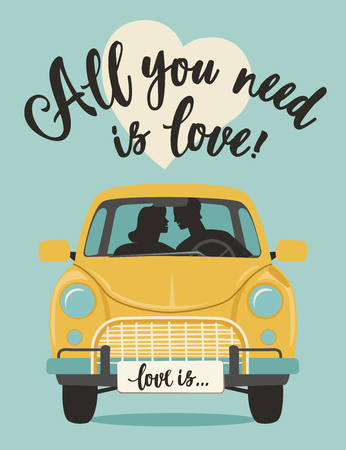 Valentines Day Lettering. Handwritten Romantic Greeting Vector Card with Text. All you need is loveのイラスト素材