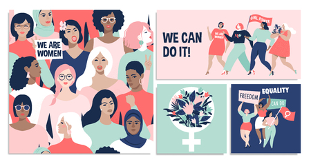 International Womens Day. We can do it Vector templates for card, poster, flyer and other usersのイラスト素材
