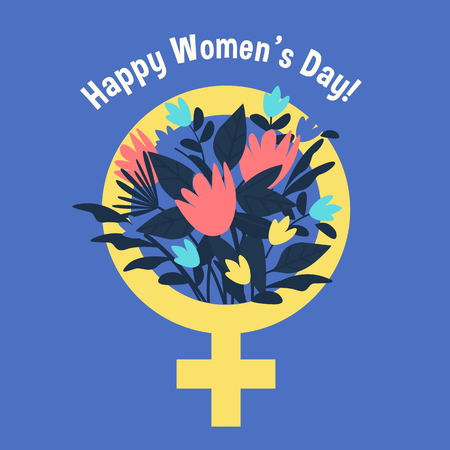 International womens day poster. Woman sign with bouquet flowers Design template. Happy Mothers Day.のイラスト素材