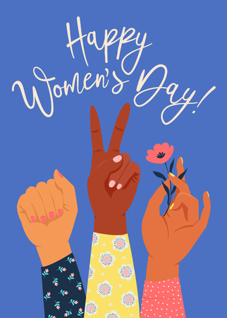 Womens hand with her fist raised up. Girl Power. Feminism concept. Realistic style vector illustration in pink pastel goth colors isolated on white. Sticker, patch graphic design.のイラスト素材
