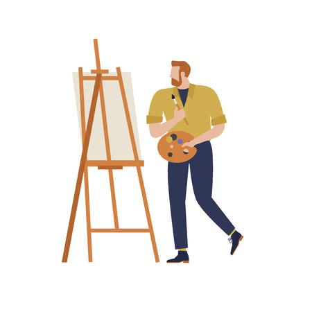 Cartoon artist vector isolated character in creative artistic hobbies. People hobby artistic drawing and amateur painter illustration.のイラスト素材