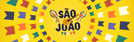 Brazilian Traditional Celebration Festa Junina. Portuguese Brazilian Text saying Hurray Saint John. Festa de Sao Joao.のイラスト素材